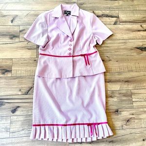💋SweetSuit • Barbie PINK white pinstripe• pleated hem. Ribbon bow accent